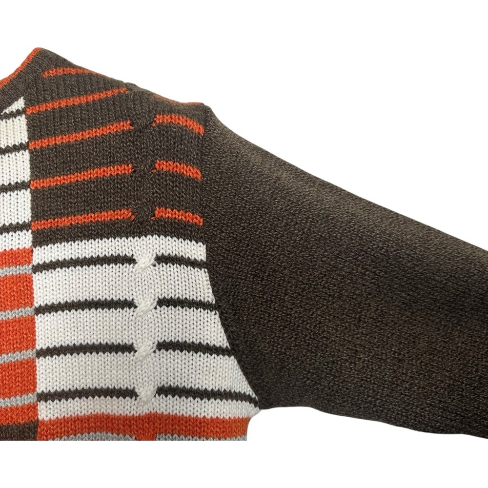 Deekay Oswal Men's Small Knit Sweater Color Block Geometric Stripes Orange - Picture 9 of 12
